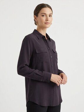 Relative Pi Black Silk Button Down Blouse 100% Silk Classic Pocket Shirt M